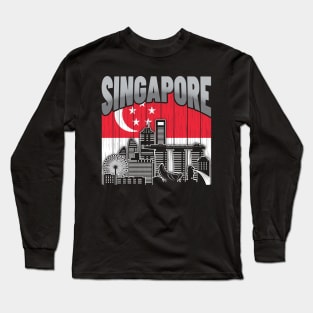 Singapore Skyline Vintage Singaporean Flag Long Sleeve T-Shirt